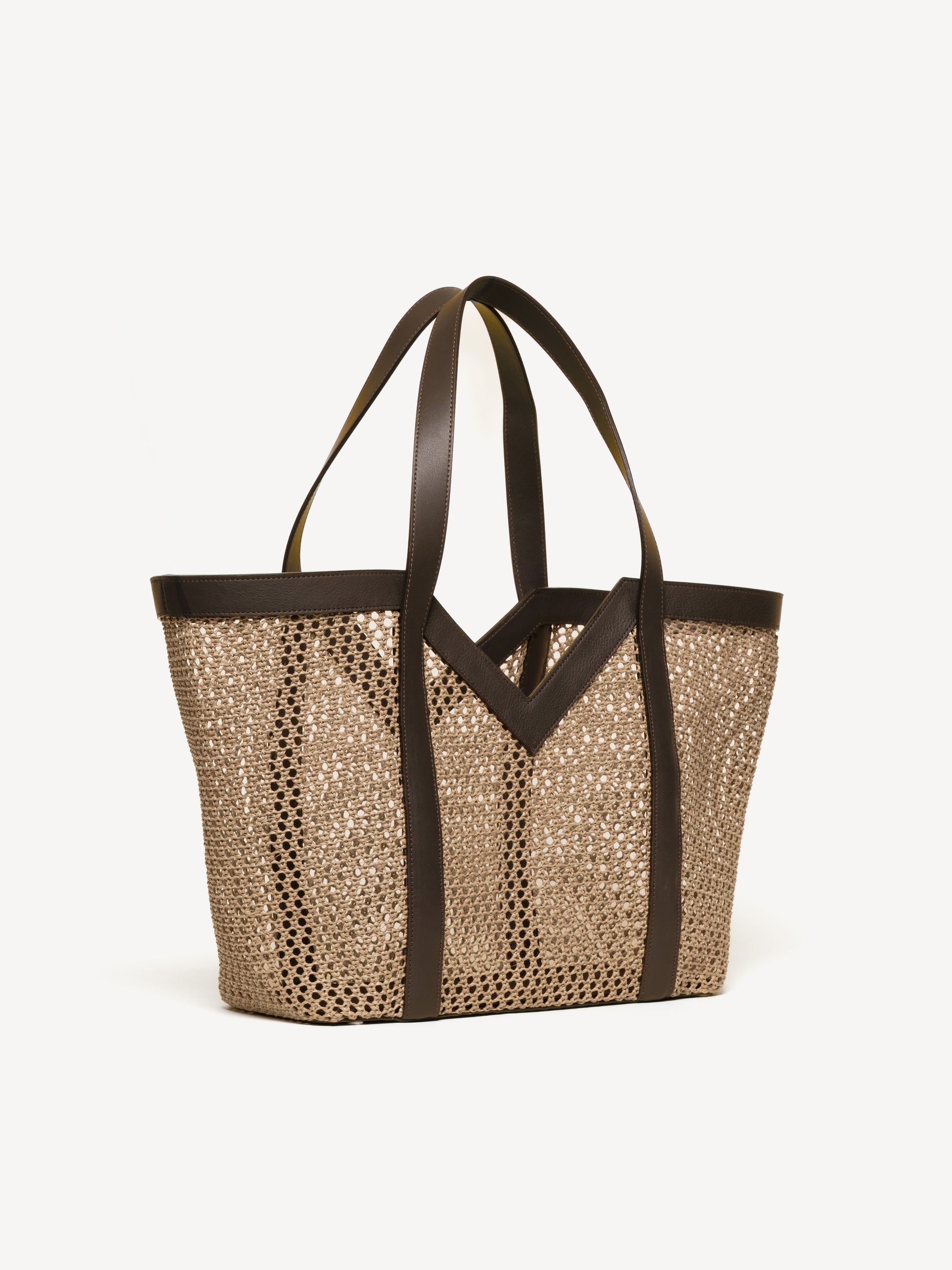 The Prima Tote - Natural & Chocolate - Raffia - M.Gemi