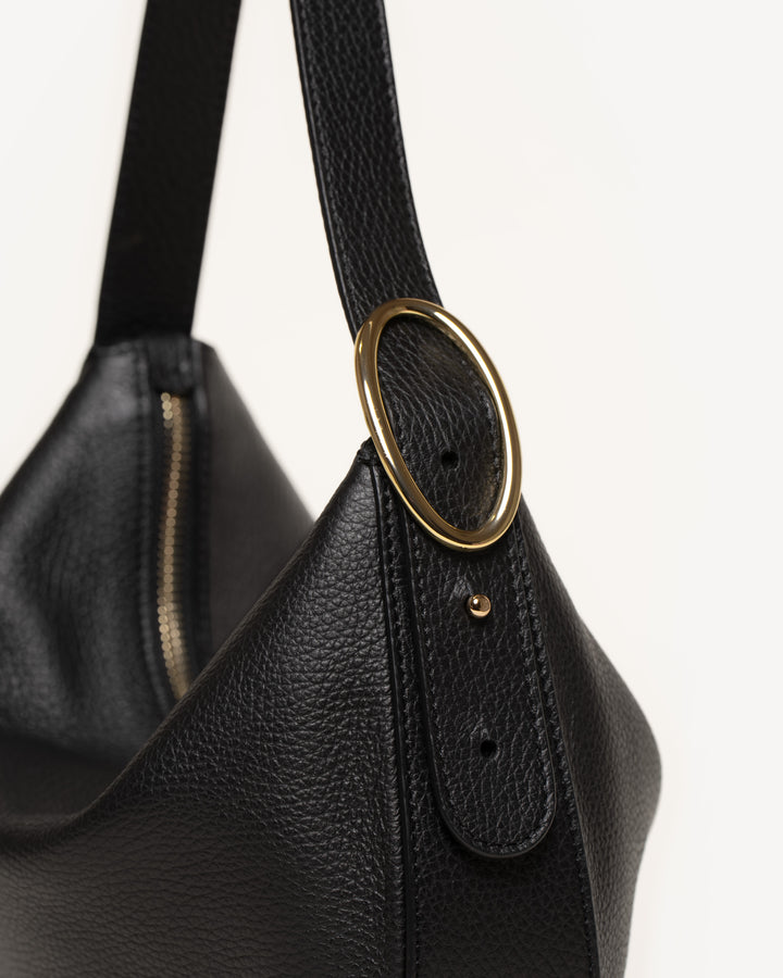 The Evelina Shoulder Bag - Black - Tumbled Leather - M.Gemi