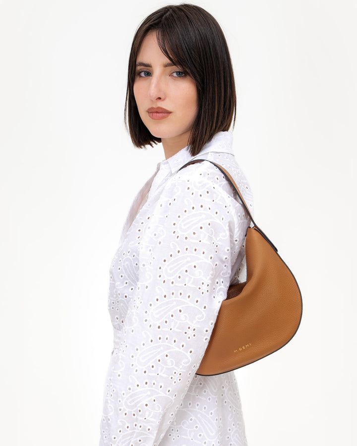 ミーパパ The Evelina Shoulder Bag - Light Mushroom - Tumbled Leather - M.Gemi