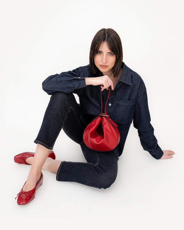 The Evelina Shoulder Bag - Cardinal Red - Tumbled Leather - M.Gemi