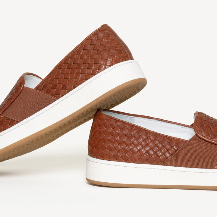 M.Gemi The Cerchio Woven Leather Slip On Sneakers Cognac Brown Made in Italy 39 The Cerchio Due - Saddle - Leather - M.Gemi main image 2
