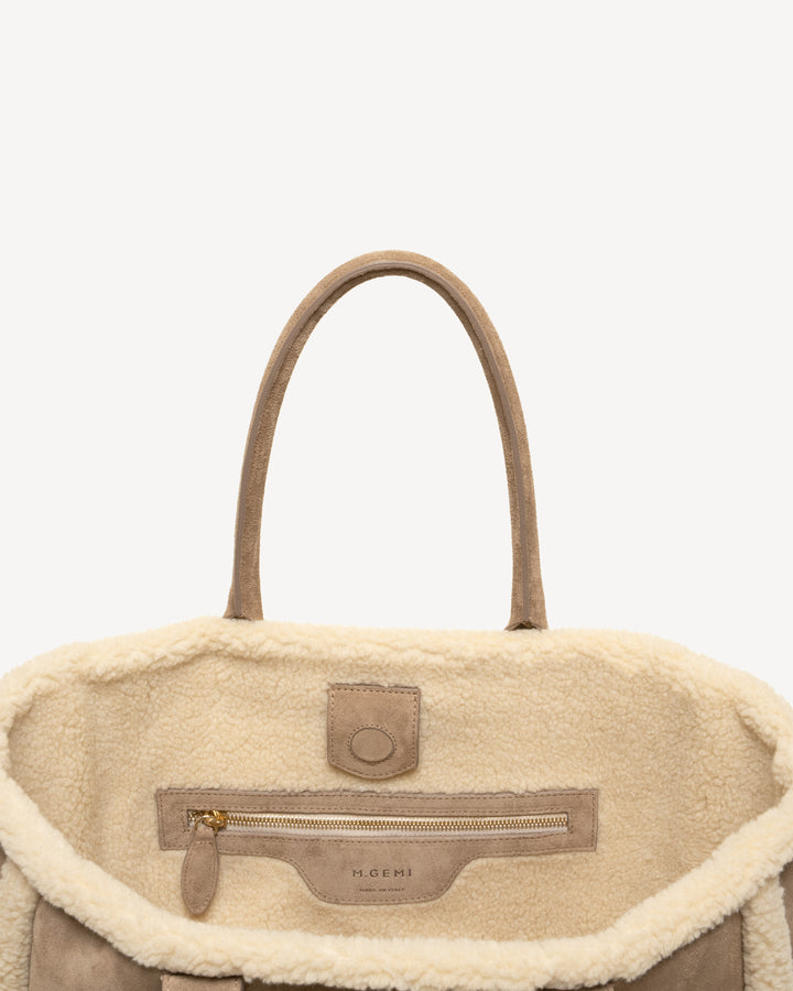 The Neva Tote - Biscuit - Suede and Shearling - M.Gemi