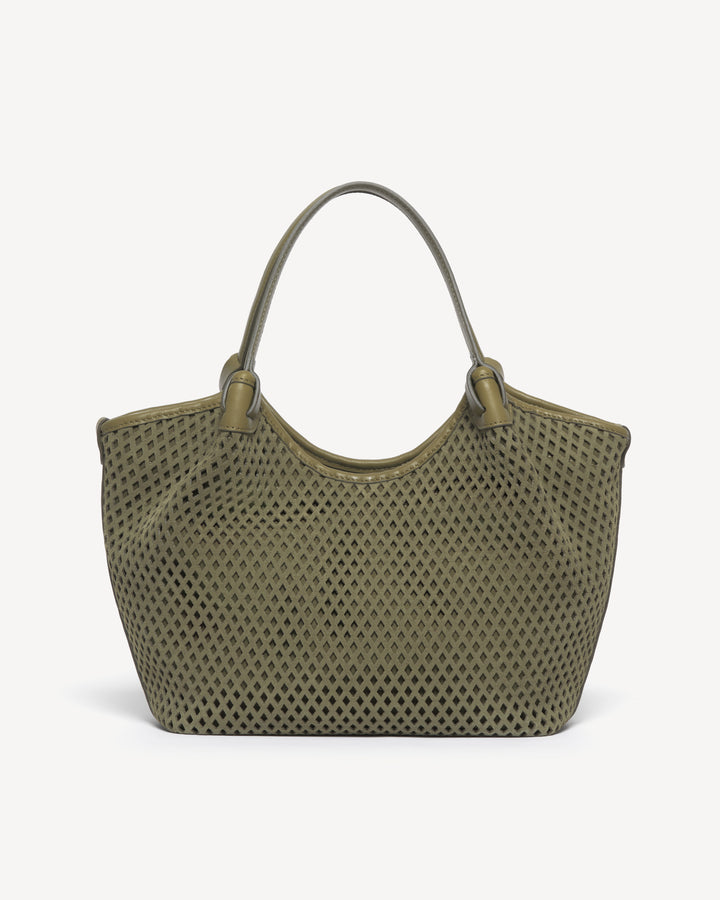 The Esmeralda Lattice Convertible Tote - Chocolate - Suede - M.Gemi