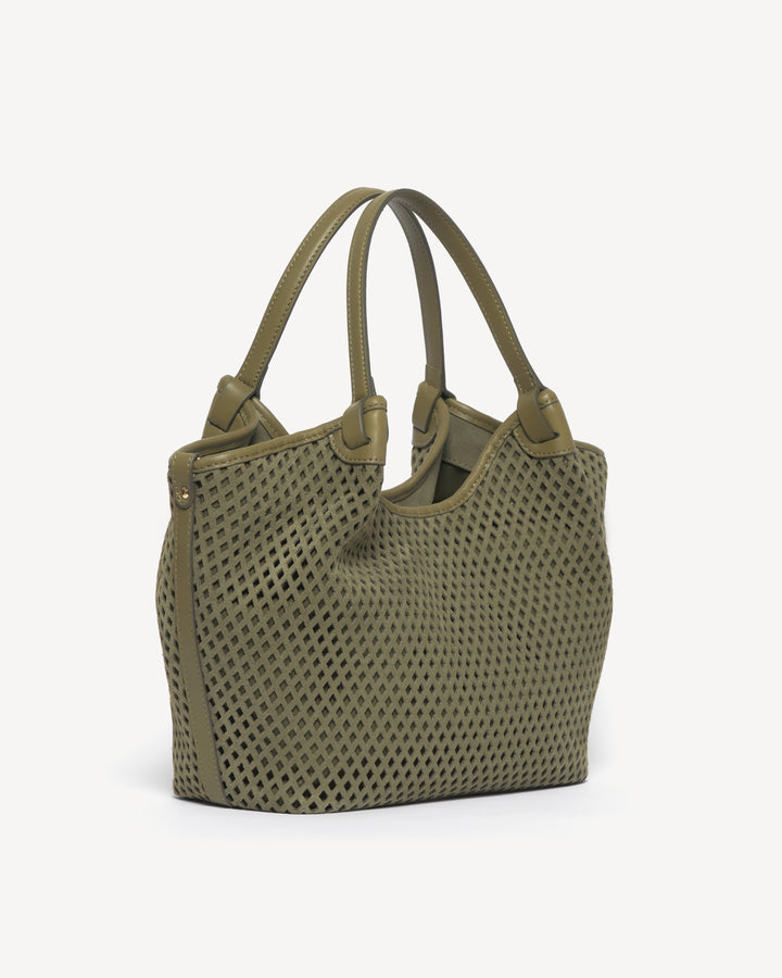 The Esmeralda Lattice Convertible Tote - Chocolate - Suede - M.Gemi