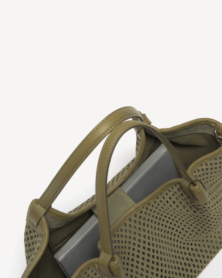 ハンドバッグ M M M The Esmeralda Lattice Convertible Tote - Chocolate - Suede - M.Gemi