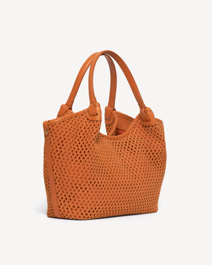 The Esmeralda Lattice Convertible Tote - Orangina - Suede and