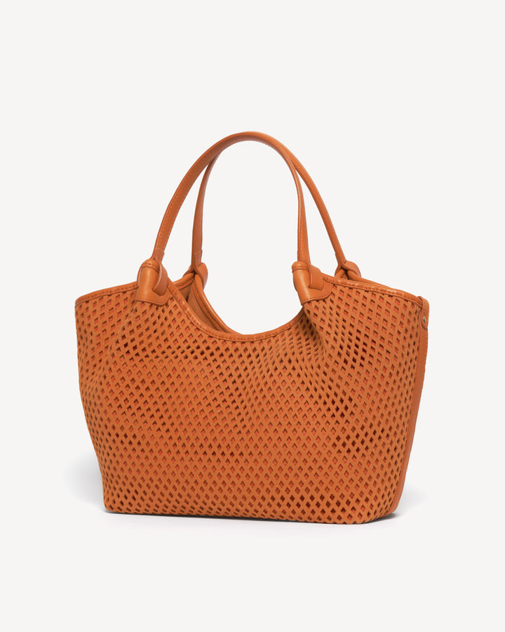 The Esmeralda Lattice Convertible Tote - Orangina - Suede and