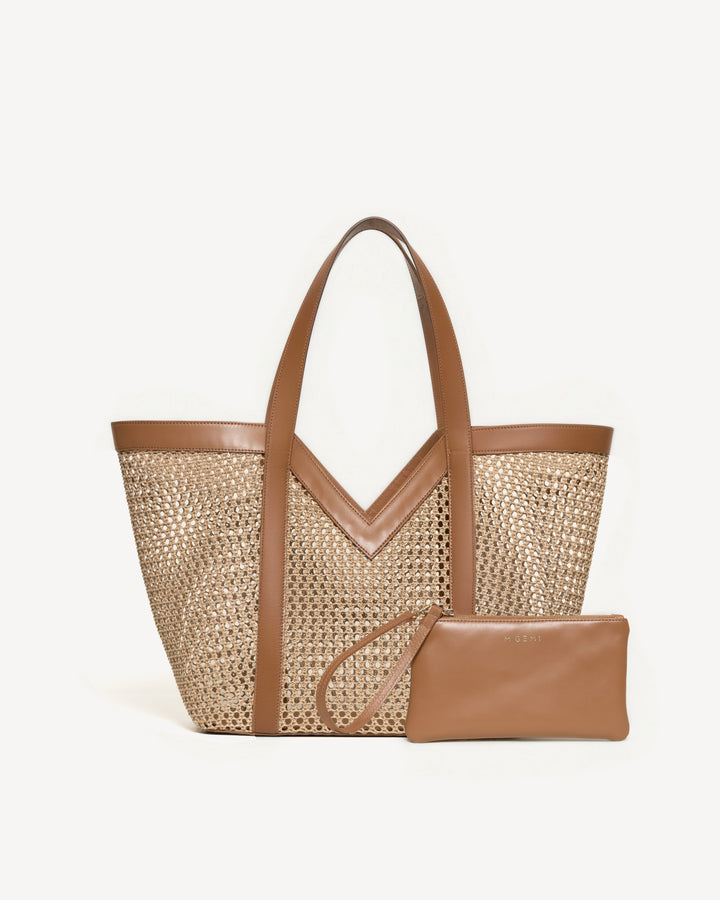The Prima Tote - Natural & Tan - Raffia - M.Gemi