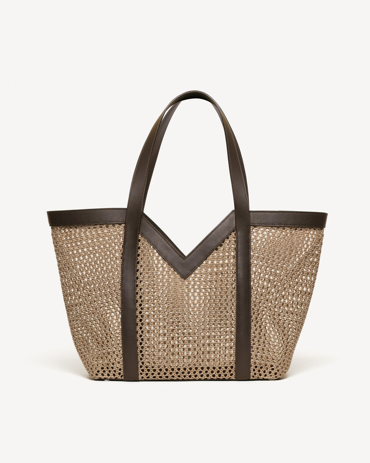 The Prima Tote - Natural & Chocolate - Raffia - M.Gemi