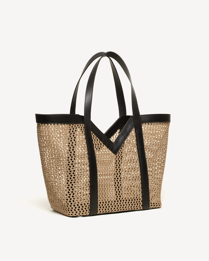 The Prima Tote - Natural & Black - Raffia - M.Gemi