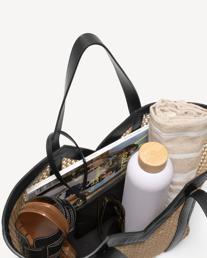 The Prima Tote - Natural & Black - Raffia - M.Gemi