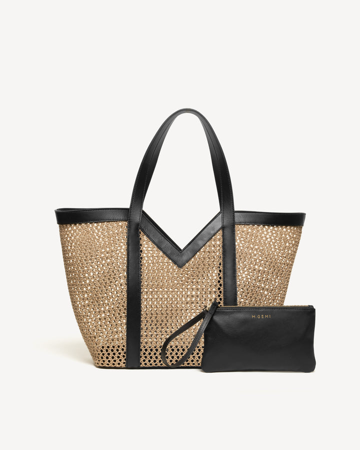 The Prima Tote - Natural & Black - Raffia - M.Gemi