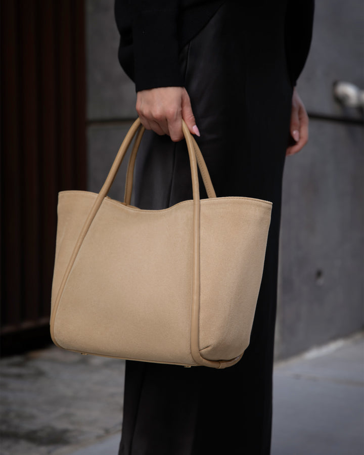 The Ursula Tote - Latte - Suede and Leather - M.Gemi