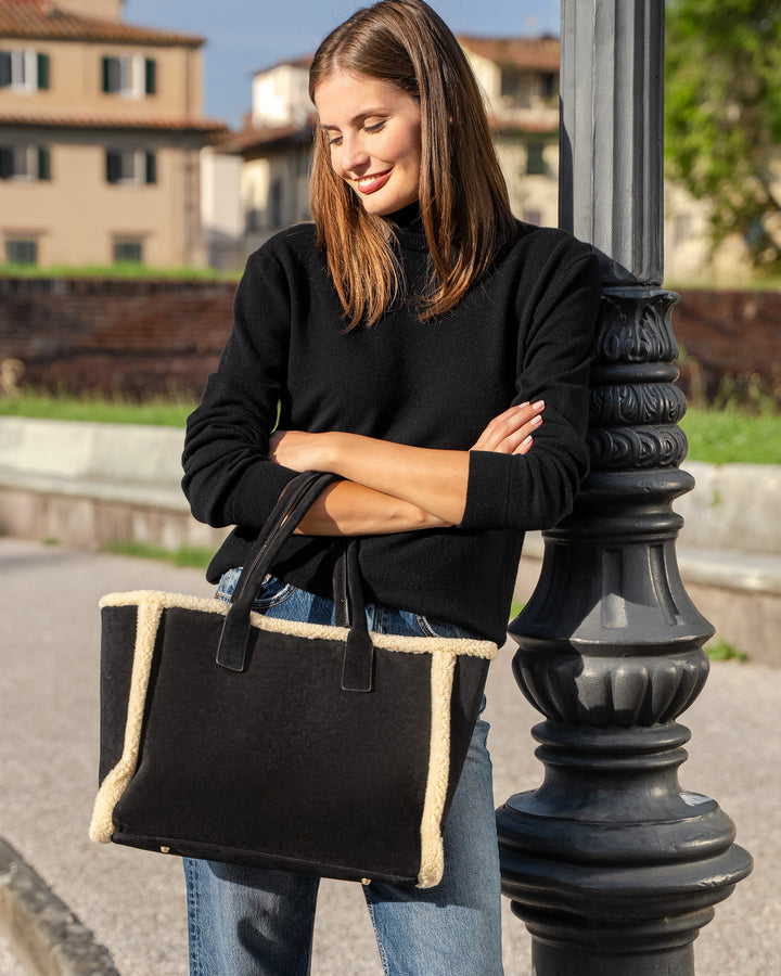 The Neva Tote - Tan - Leather and Shearling - M.Gemi