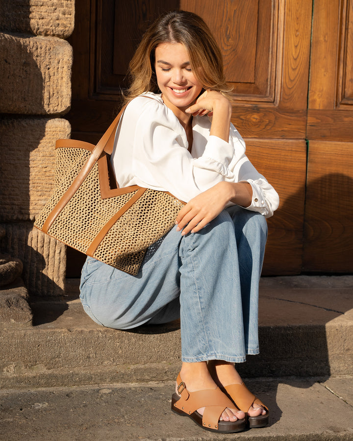 The Prima Tote - Natural & Black - Raffia - M.Gemi