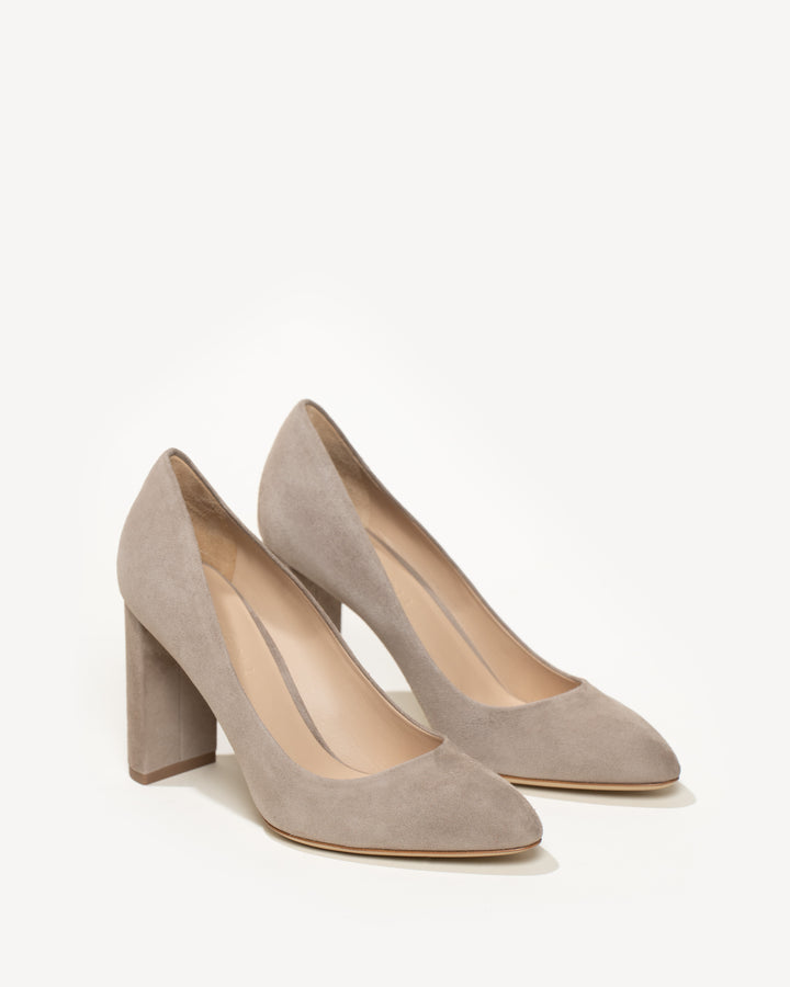 Pale grey suede court shoes shop