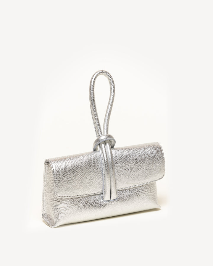 Silver leather clutch bag on sale