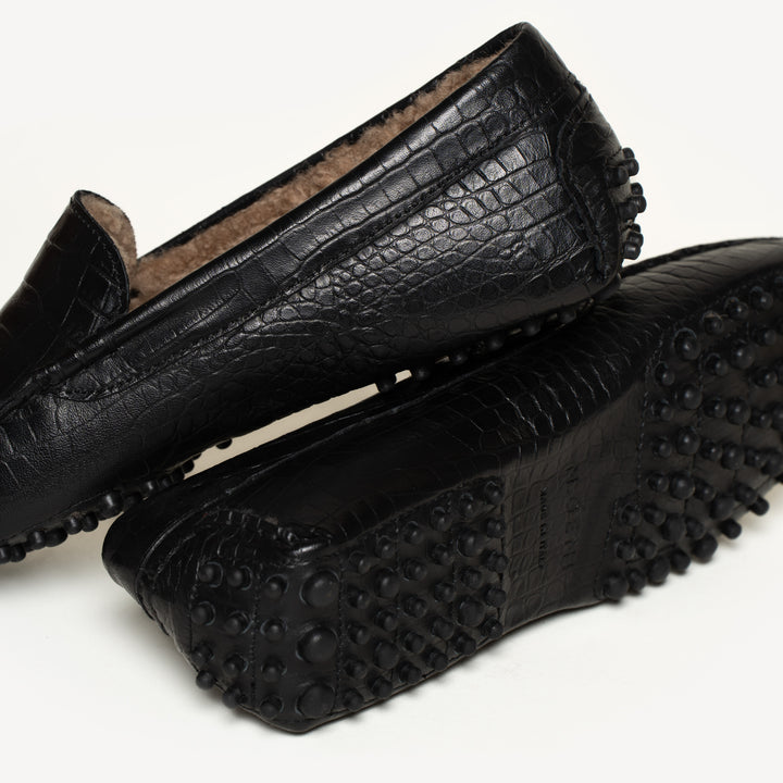 The Felize Shearling - Black - Croco Printed Leather - M.Gemi