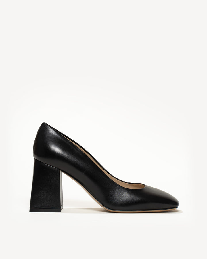 Black leather hotsell block heel pumps