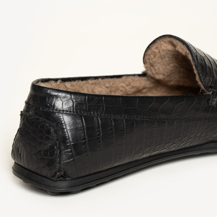 M Gemi Men’s Black Croc Print Leather Loafers The Felize Shearling Uomo - Black - Croco Printed Leather  main image 3