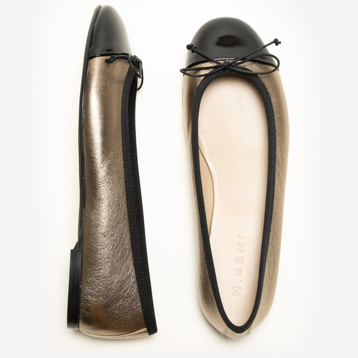 The Rosa Antique Gold with Black Metallic Leather and Patent M.Gemi