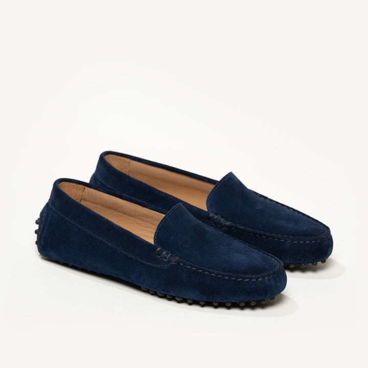 The Felize Suede Suede Moccasin Midnight Blue with Black Pegs M.Gemi