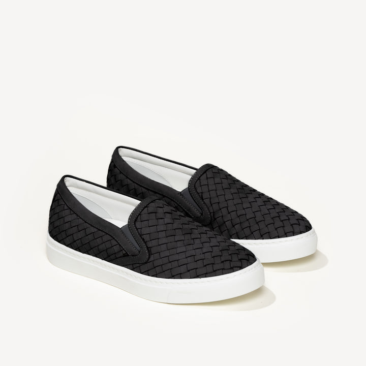 Black Quilted Slip-On Trainers In Extra Wide Fit